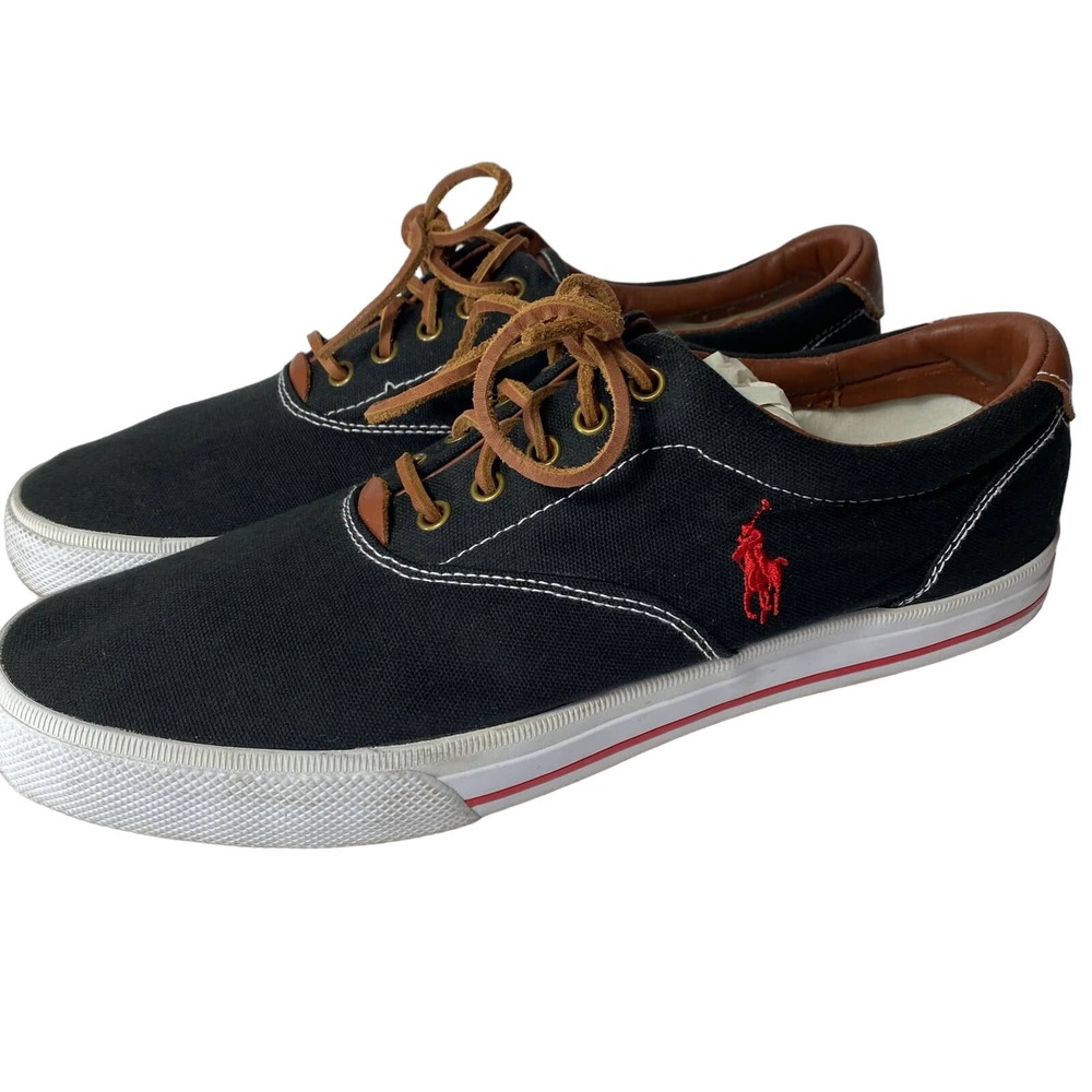 Polo Ralph Lauren Black Canvas Vaughn Pony Sneakers Shoes Size 13D 13 D